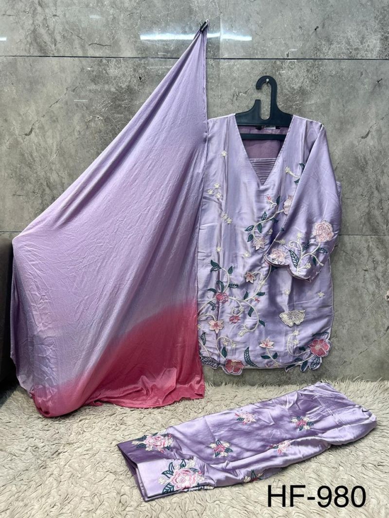 Hoor Tex 980 A To D Satin Embroidery Salwar Kameez 